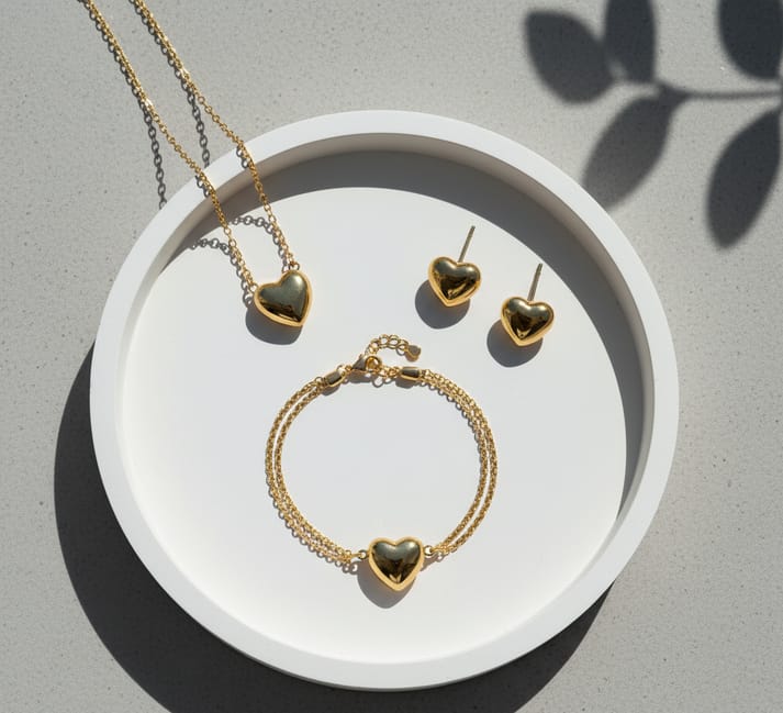 Gold Love Heart - Jewelry Set - Hover