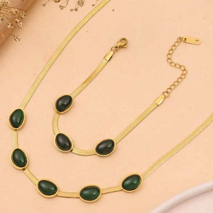 Emerald necklace bracelet - Jewelry Set