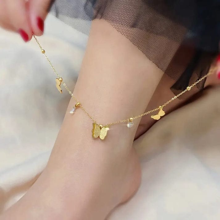 Frosted Butterfly Zircon Charm - Anklet