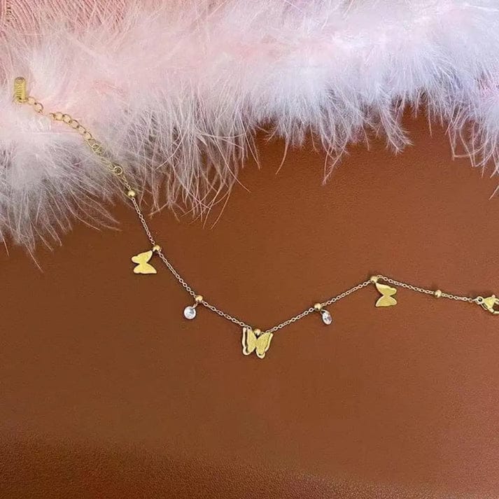 Frosted Butterfly Zircon Charm - Anklet - Hover