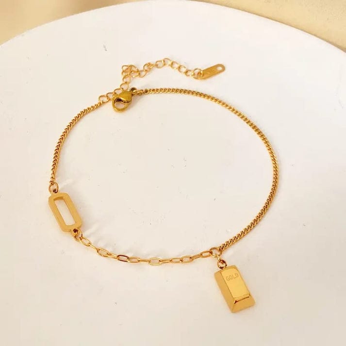 Gold Brick Pendant - Anklet - Hover