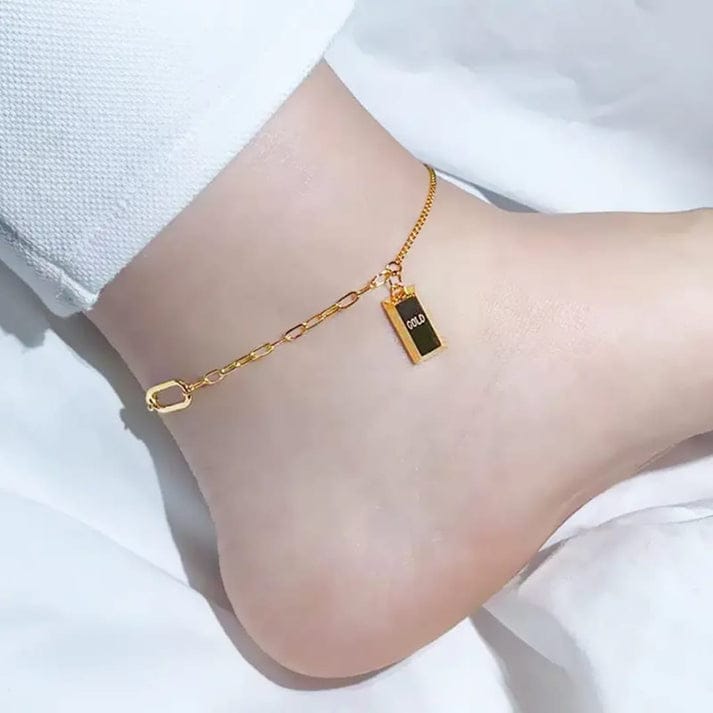 Gold Brick Pendant - Anklet - Image 4