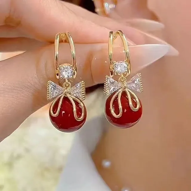 Elegant Red Bow Dangle - Earring