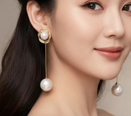 Round Pearl Drop -Earring