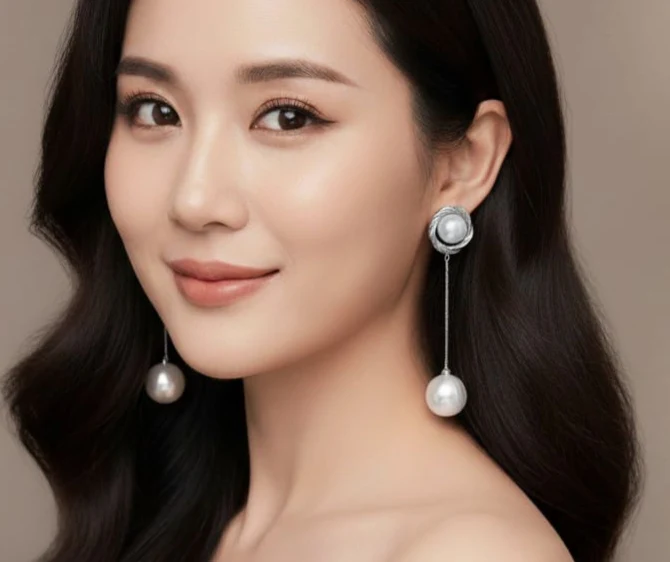 Round Pearl Drop -Earring - Hover