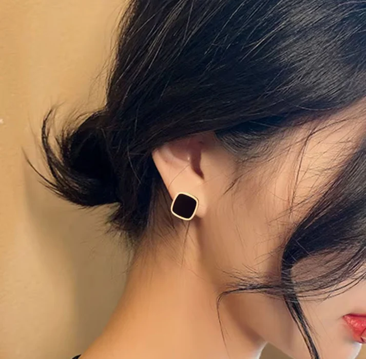 Black Square Stud - Earrings
