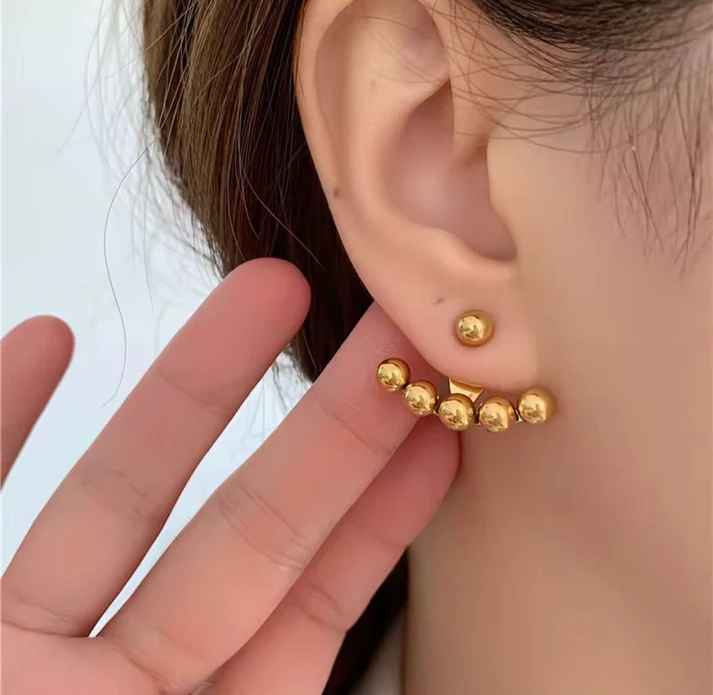 Golden Ball Ear Jackets - Earrings