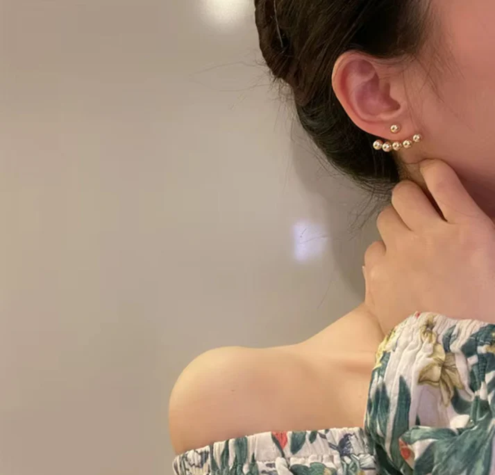 Golden Ball Ear Jackets - Earrings - Image 3