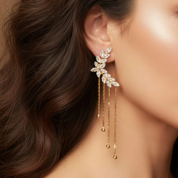 Long Zircon Tassels - Earrings