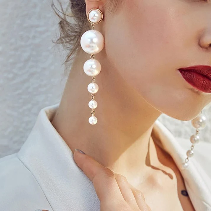 Stunning Long Pearl - Earrings