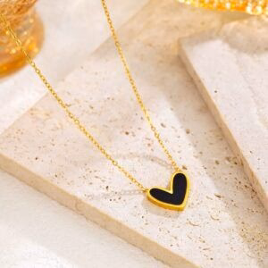Gold Black Charm Heart Pendant - Necklace - Hover