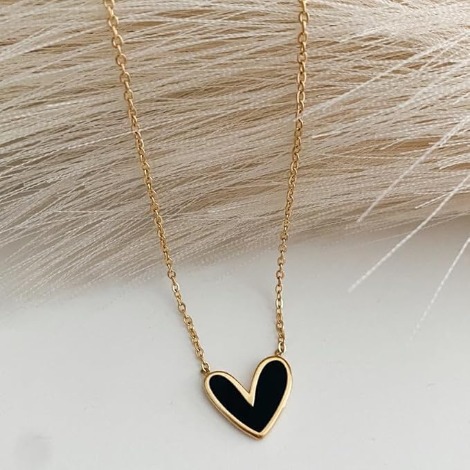 Gold Black Charm Heart Pendant - Necklace - Image 3