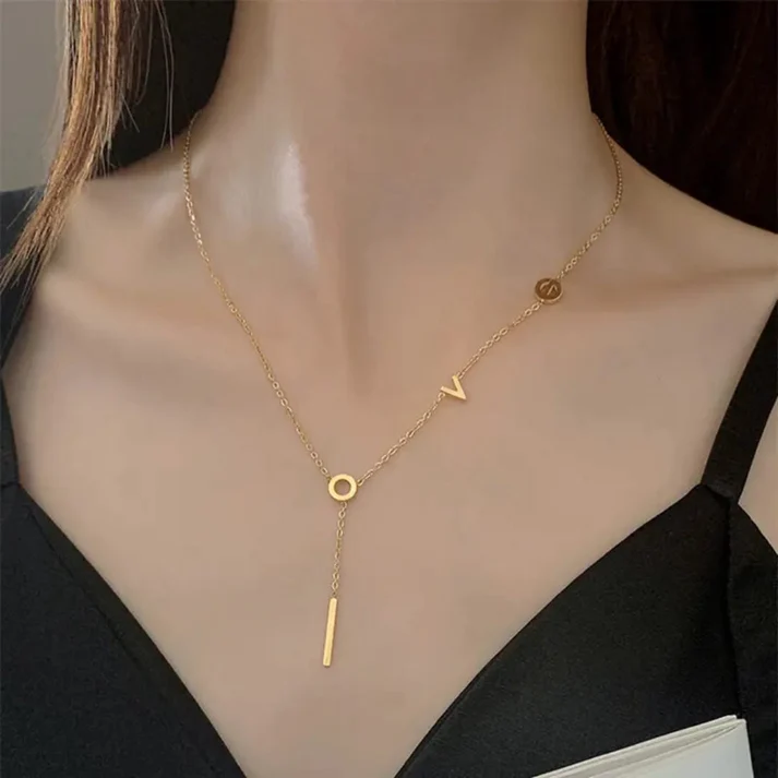 Luxury Love Letter Pattern Charm - Necklace - Hover