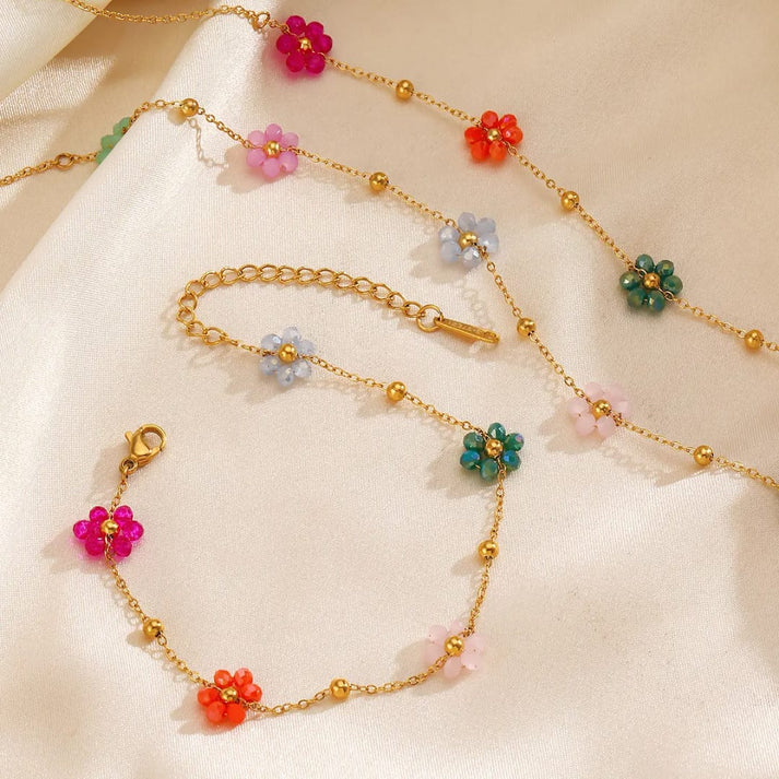 Flower Beaded Necklace Bracelet 