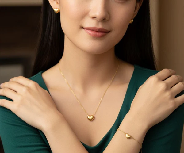 Gold Love Heart - Jewelry Set - Hover