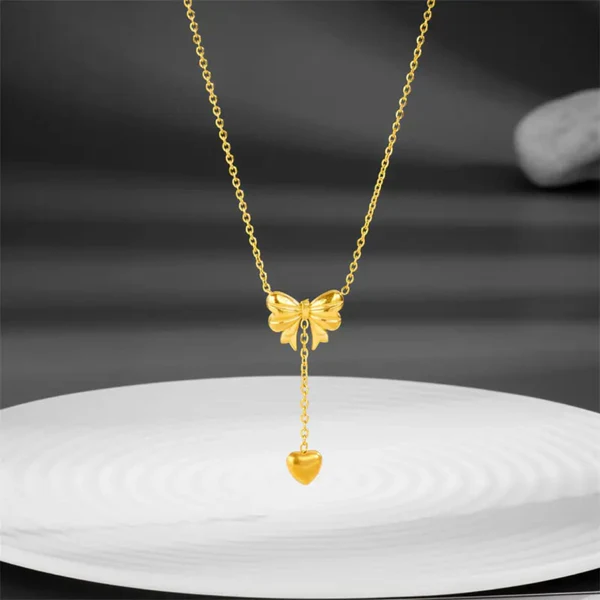 Color Bowknot Heart Drop - Necklace - Hover