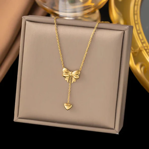 Color Bowknot Heart Drop - Necklace - Image 4
