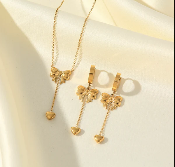 Color Bowknot Heart Drop - Jewelry Set