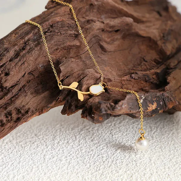 Tulip Pearl Pendant - Necklace - Image 4