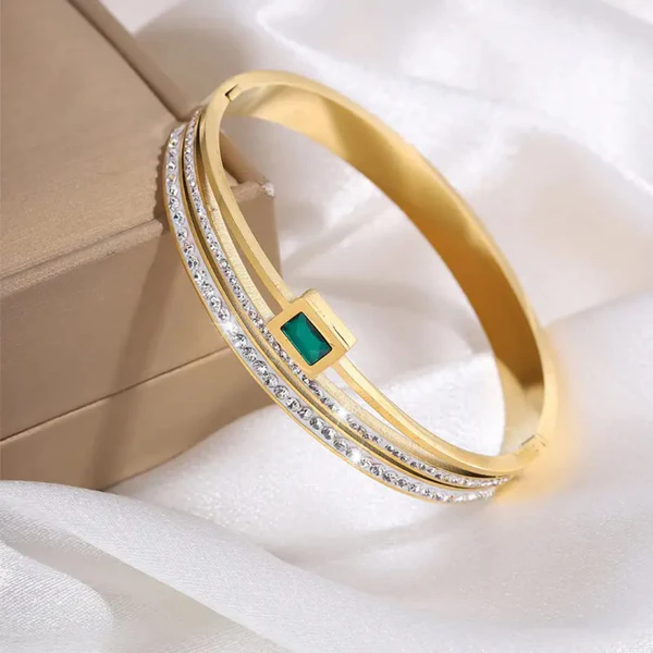 Green Emerald stone Handcuff - Bracelet