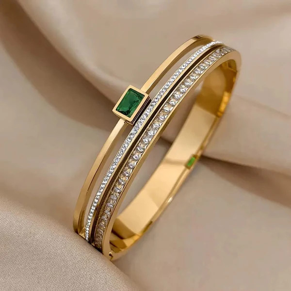 Green Emerald stone Handcuff - Bracelet - Image 4