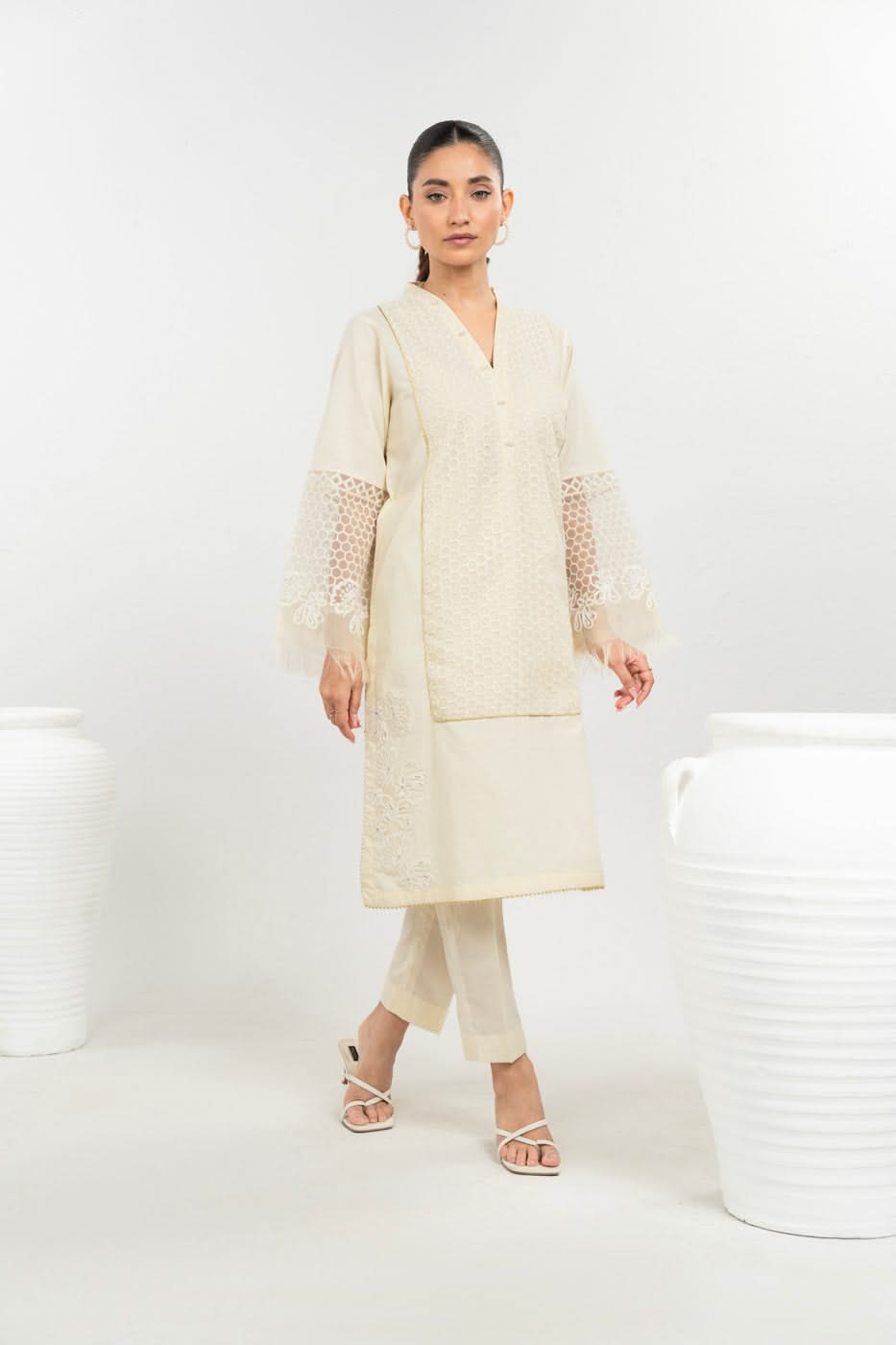 Stitched - Embroidered Yarn Dyed Kurta