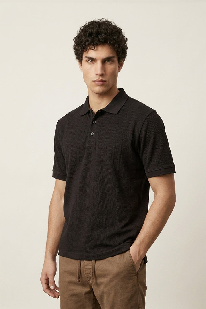 Jacquard Textured Polo - Black