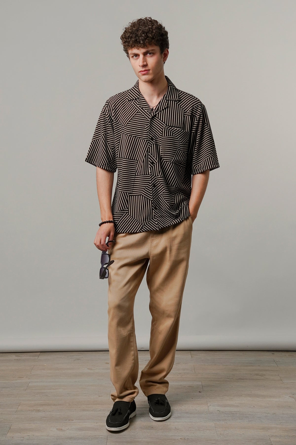 Striped Box Cuban Shirt - Black