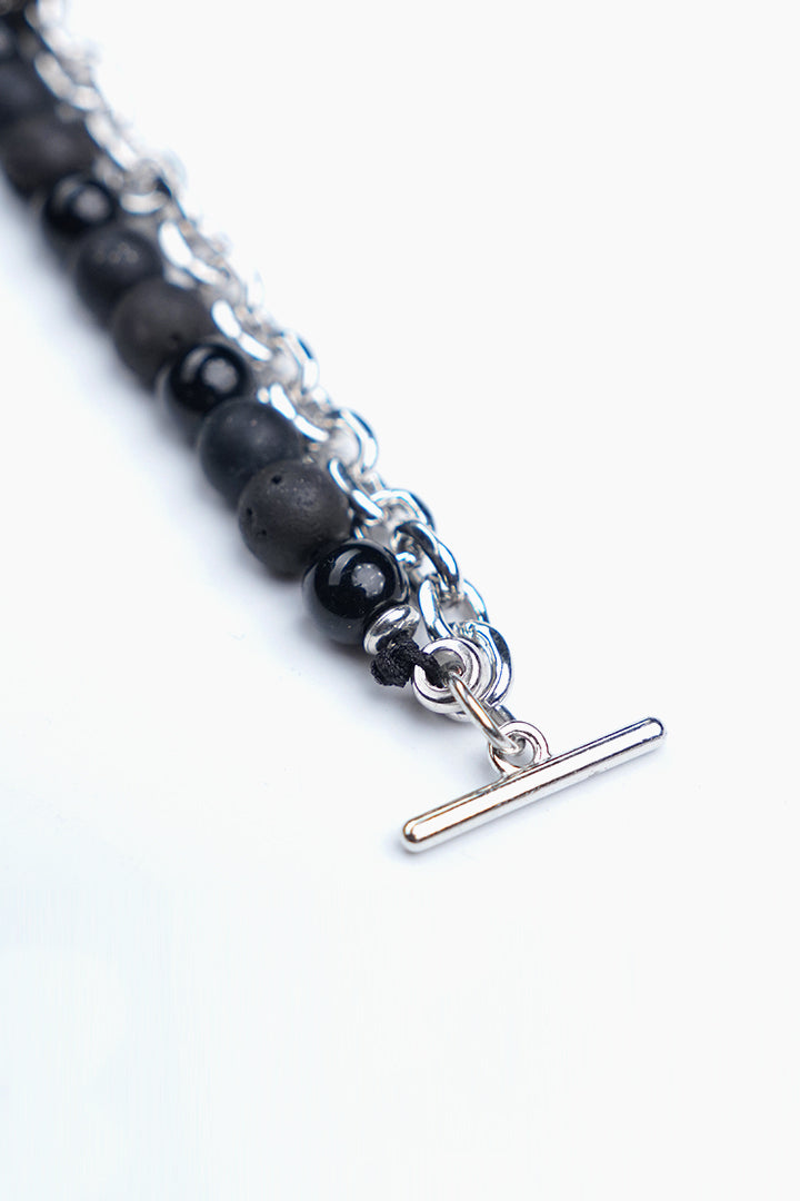 Multi-Layer Silver Chain and Textured Bead Bracelet alternate view