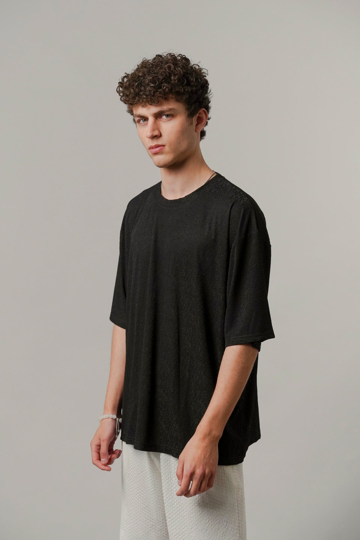 Oversized Texture Crew T-Shirt - Black