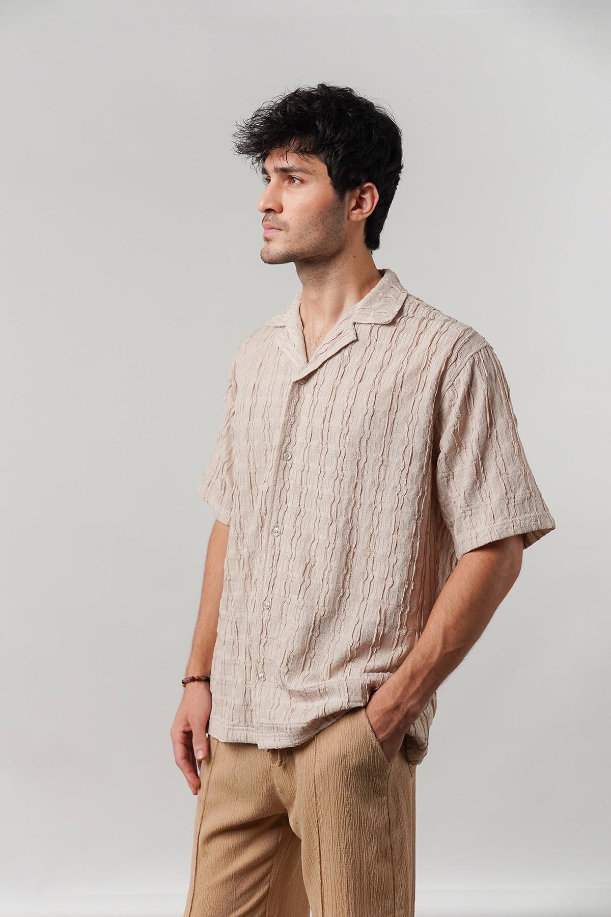 Knitted Cuban Shirt - Beige - FA alternate view