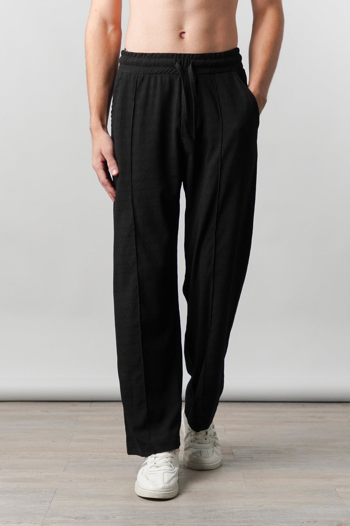 Textured Pintex Trouser - Black - FA alternate view