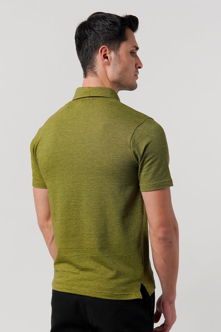 Textured Pique Polo Shirt - Moss Green - FA