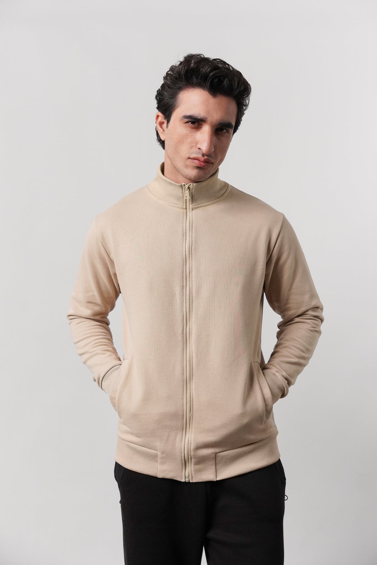 Stand-Up Collar Jacket - Beige