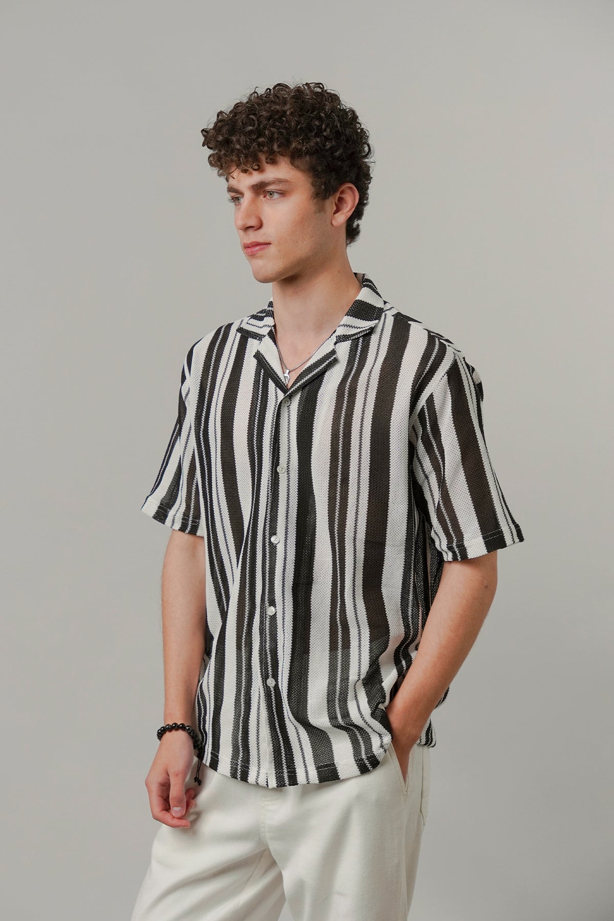 Zebra Striped Cuban Shirt - Black & White