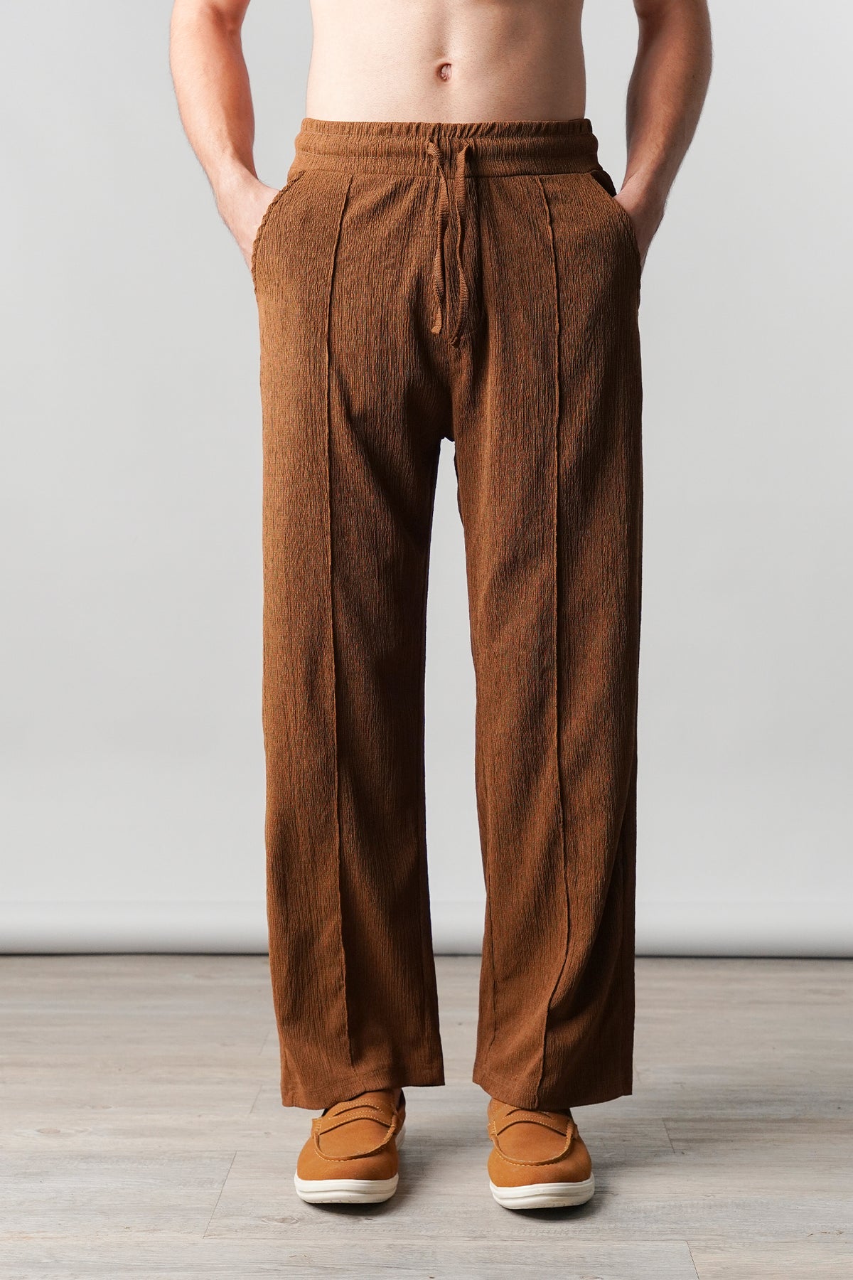Textured Pintex Trouser - Brown