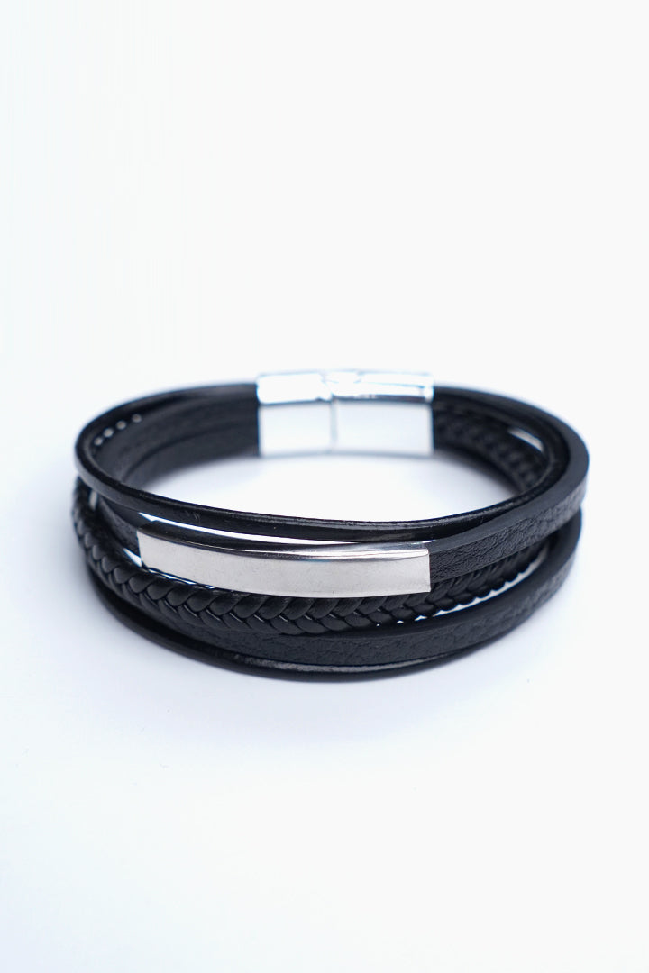 Multi-Layer Black Bracelet with Silver Bar