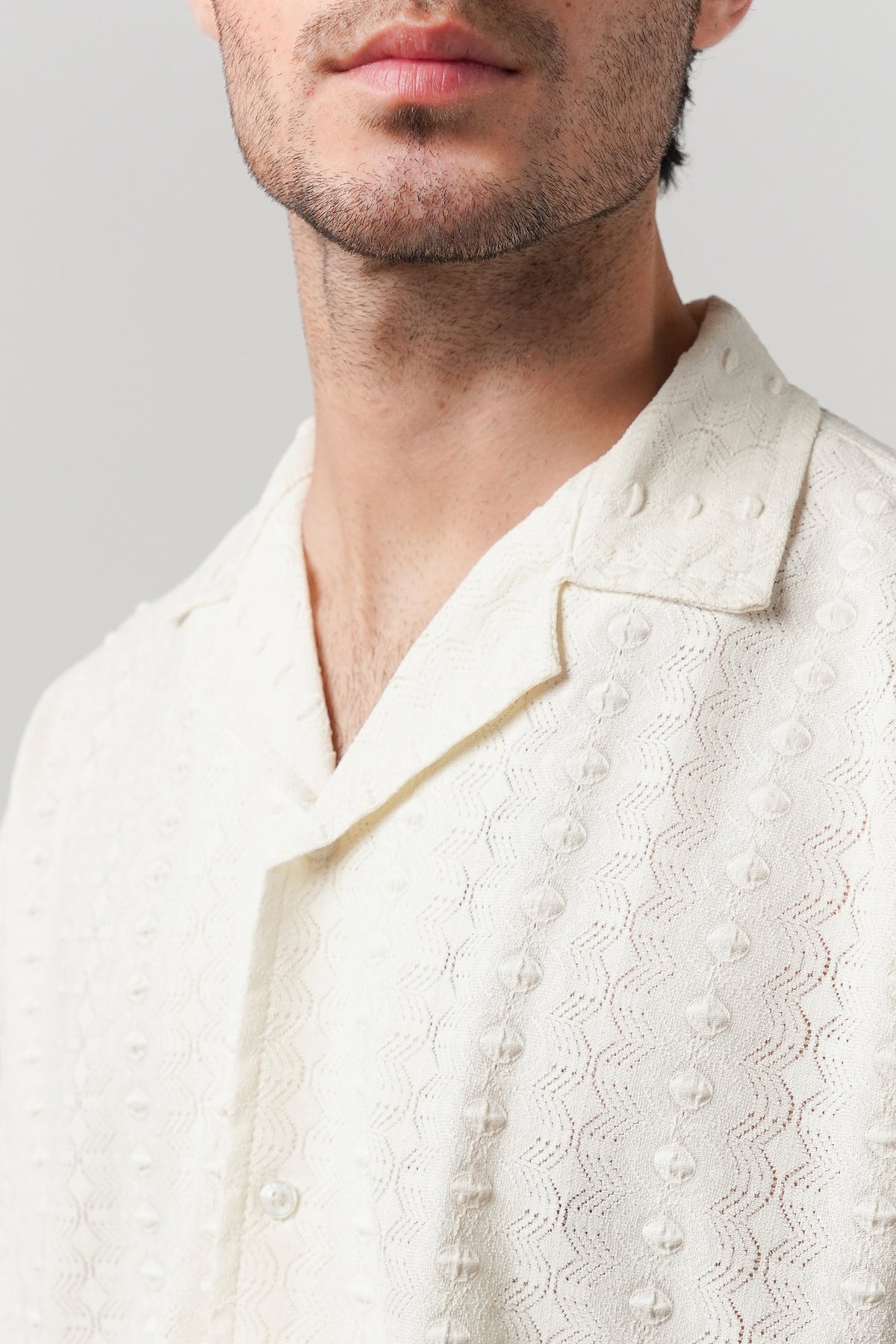 Knitted Cuban Shirt - Cream alternate view