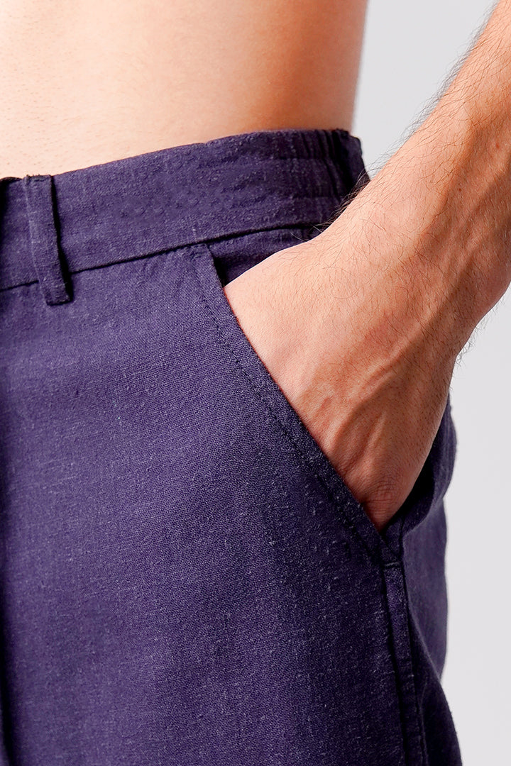 Straight Fit Linen Pants - Navy Blue - FA alternate view