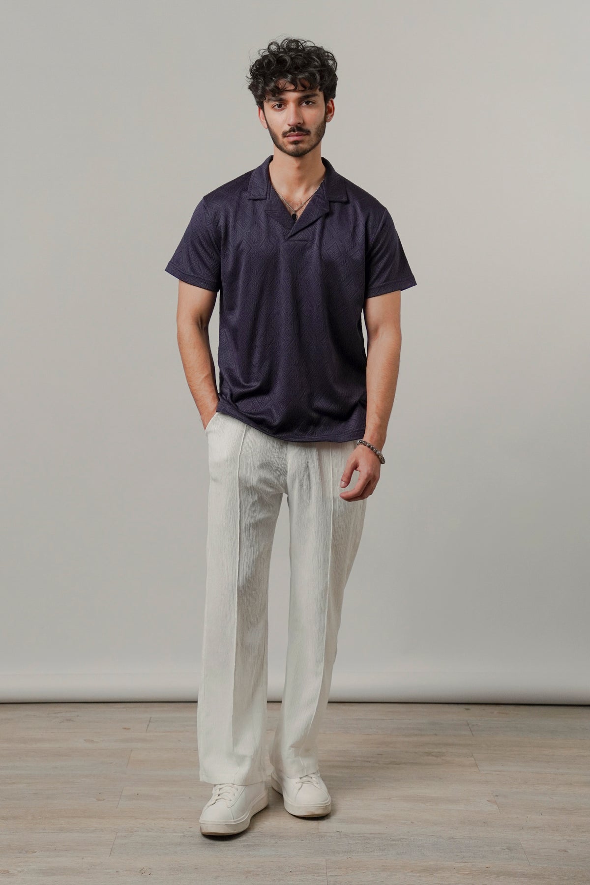 Cuban Collar Polo - Navy Blue