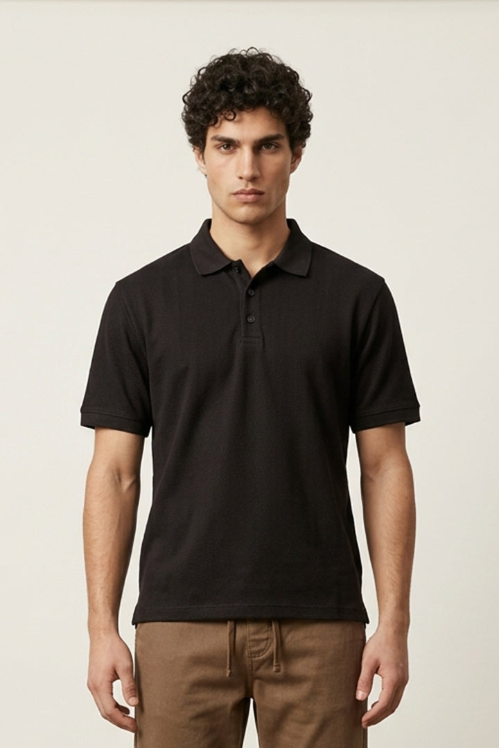 Jacquard Textured Polo - Black alternate view