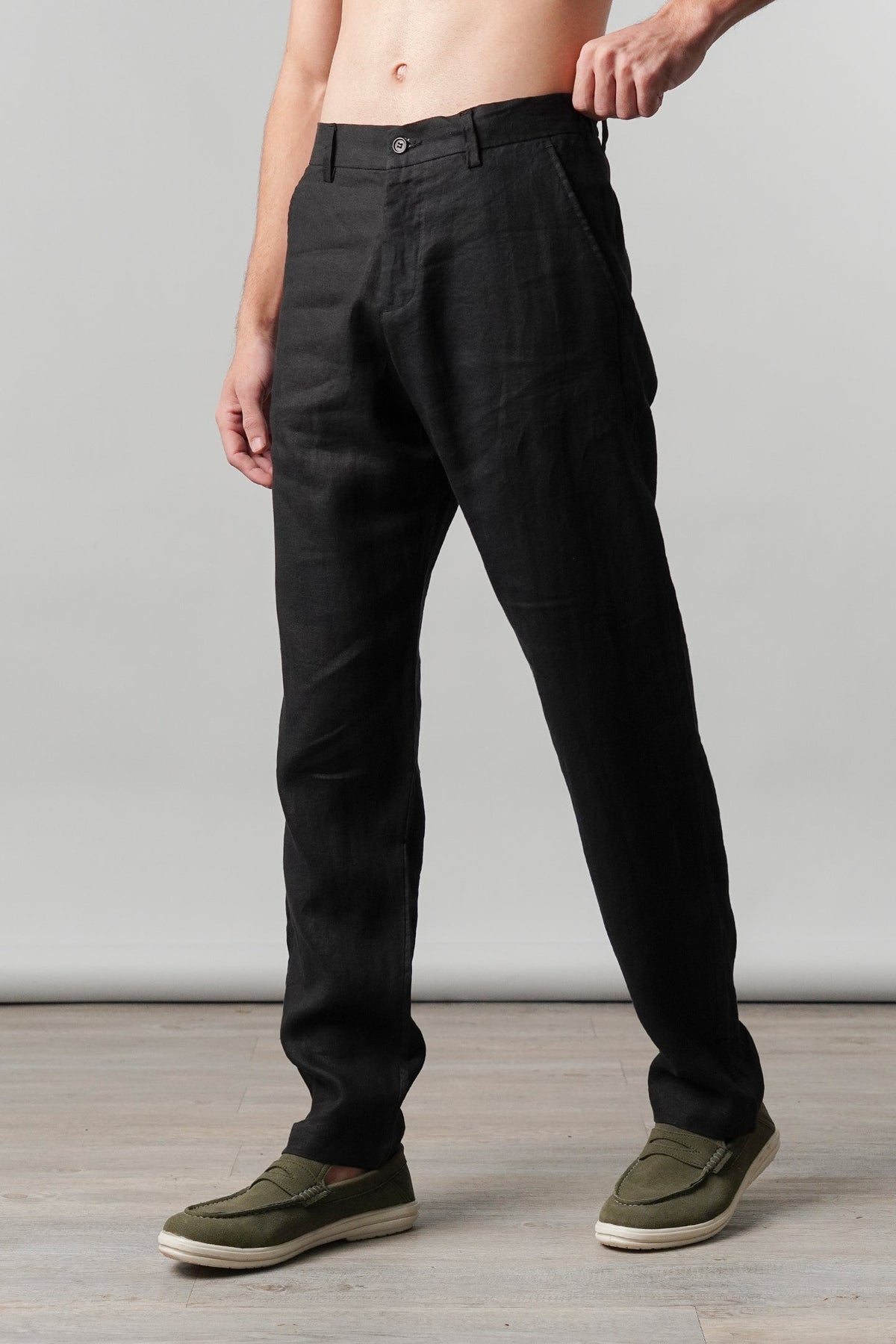 Straight Fit Linen Pants - Black - FA alternate view