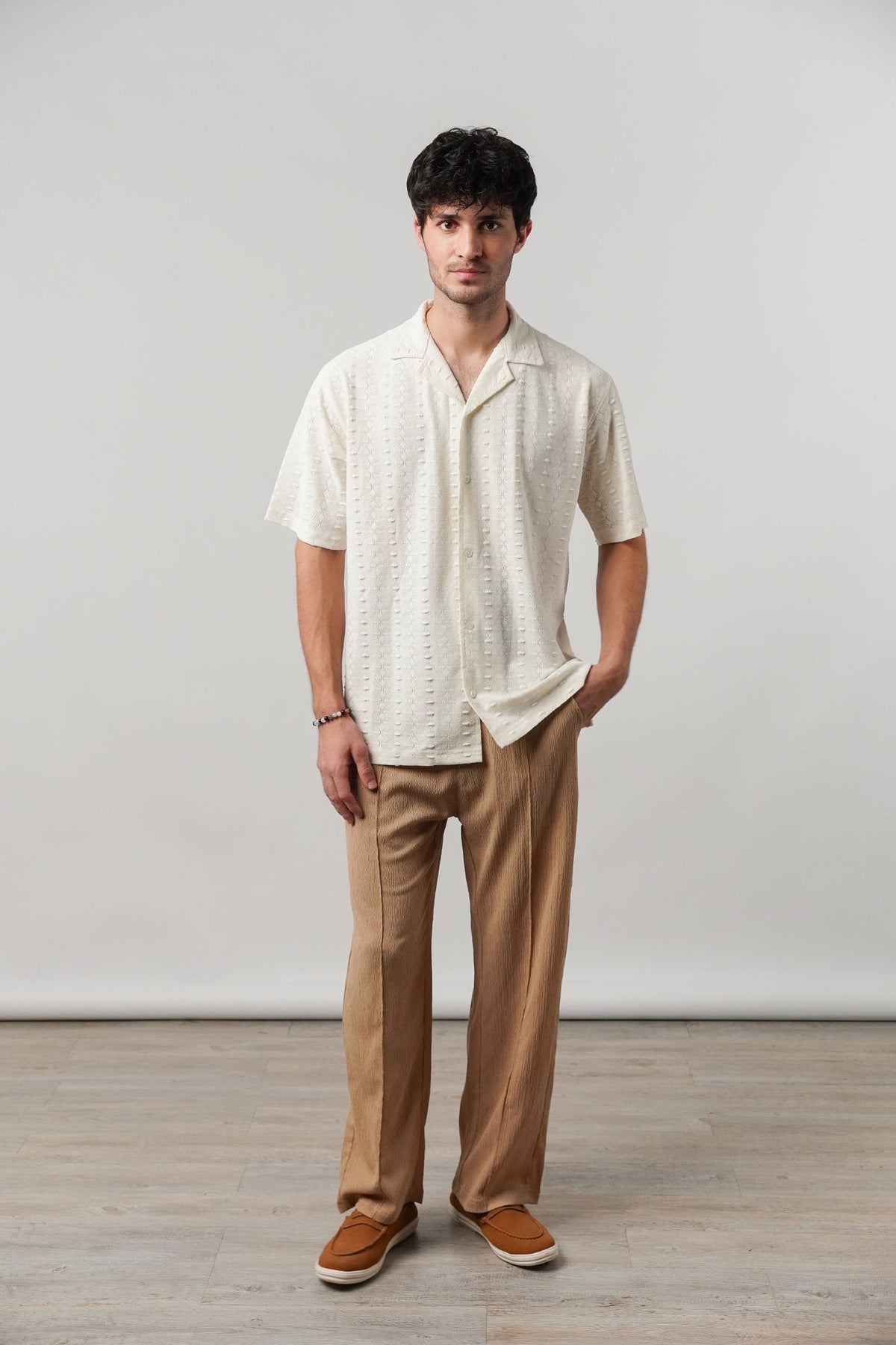 Knitted Cuban Shirt - Cream - FA