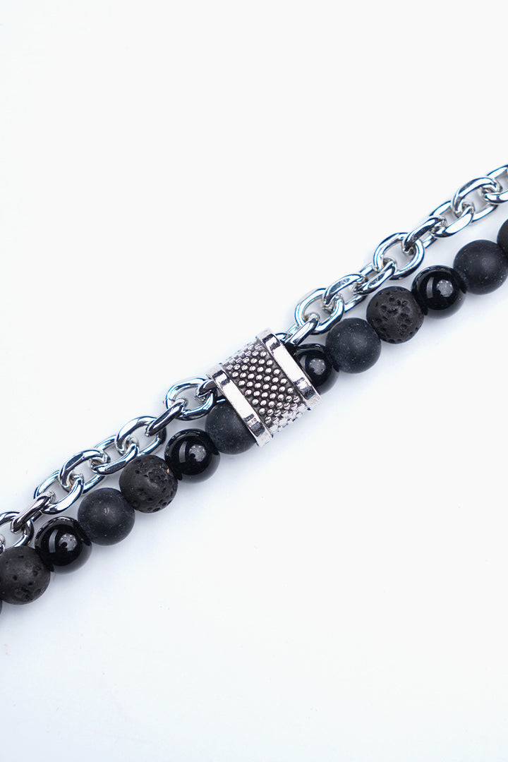 Multi-Layer Silver Chain and Textured Bead Bracelet