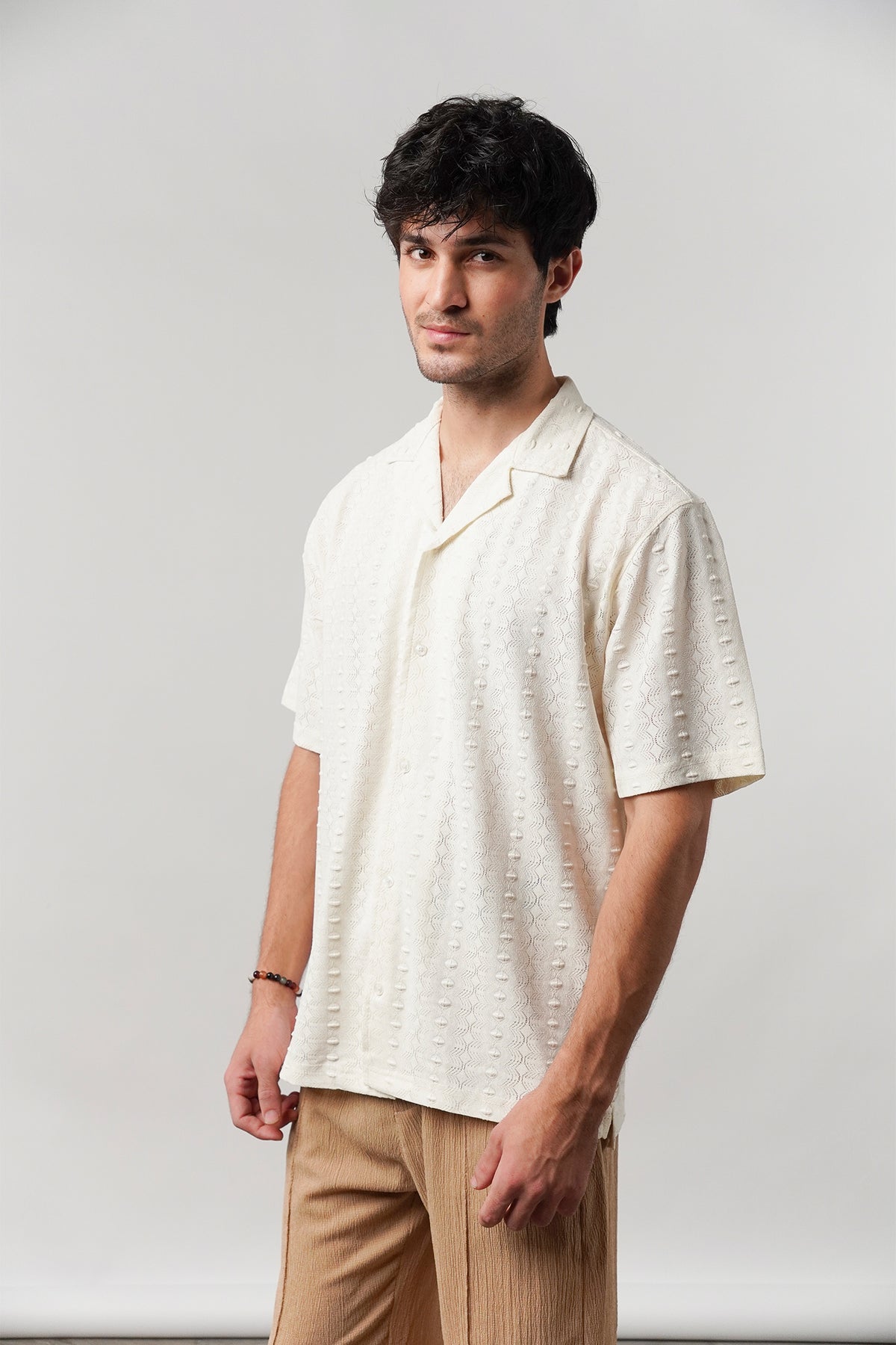 Knitted Cuban Shirt - Cream