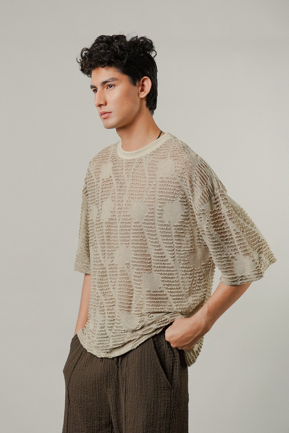 Oversized Mesh Tee - Taupe