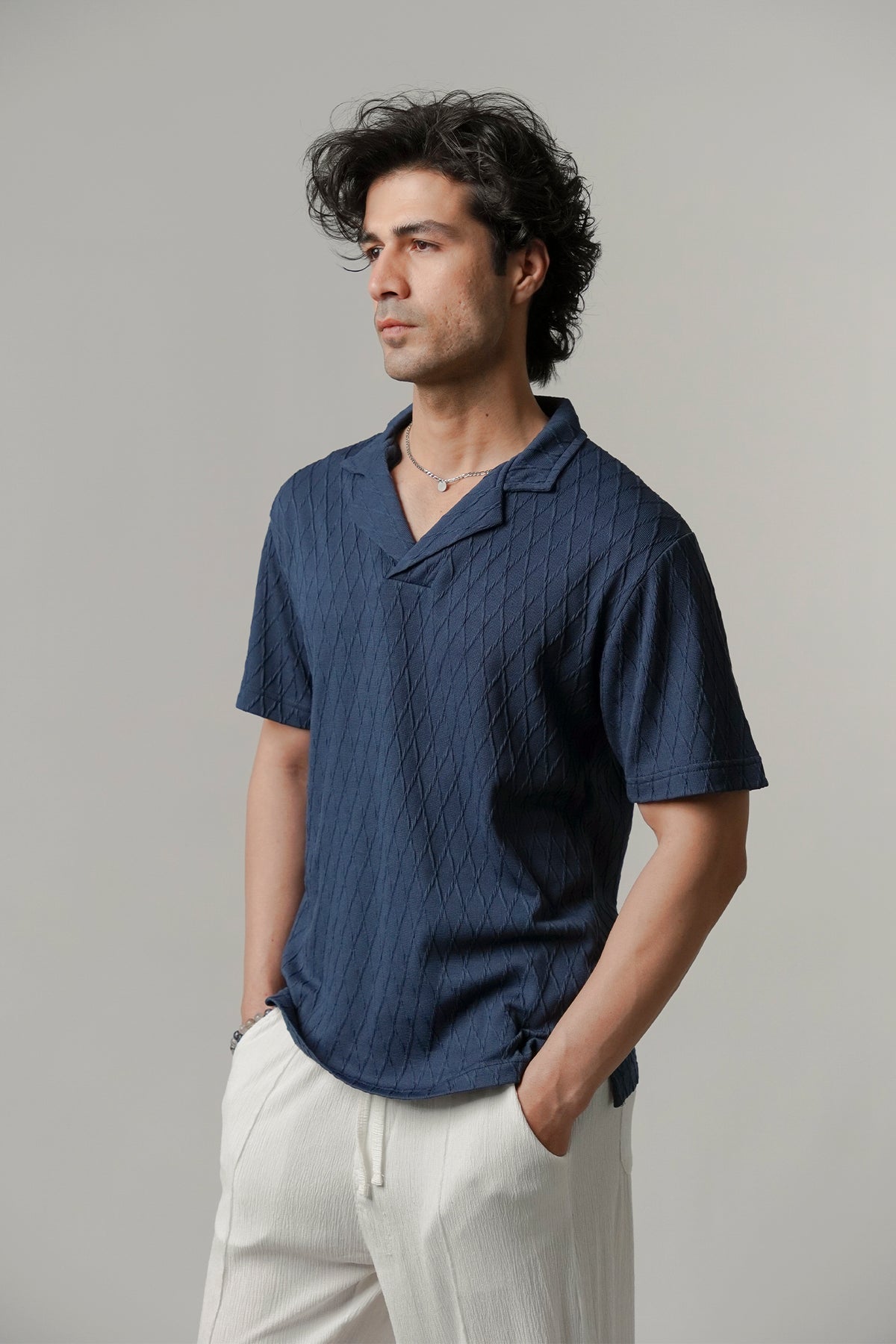 Cuban Collar Polo - Ocean Blue