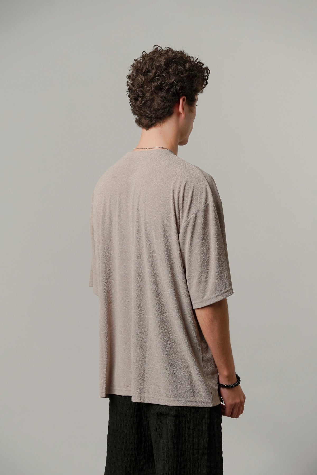 Oversized Texture Crew T-Shirt - Khaki Beige