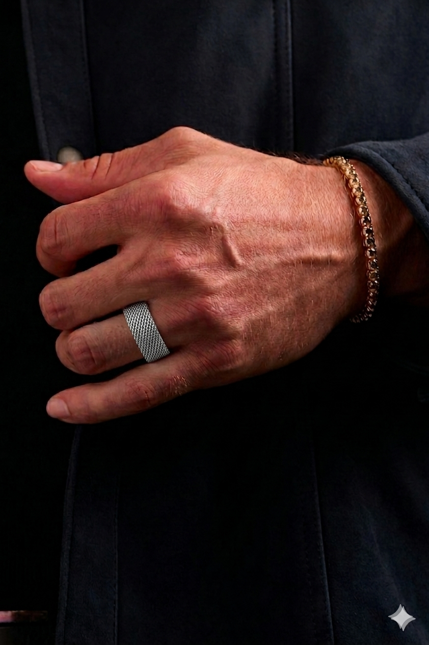 Heavy Mesh Chain Ring - Silver alternate view