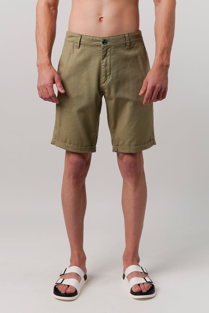 Linen Blend Shorts - Olive Green